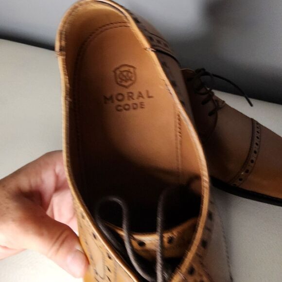 Moral Code Shoes Mens 12 Oak Brown Leather Newton Cap Toe Dress Casual Derby - Picture 3 of 5